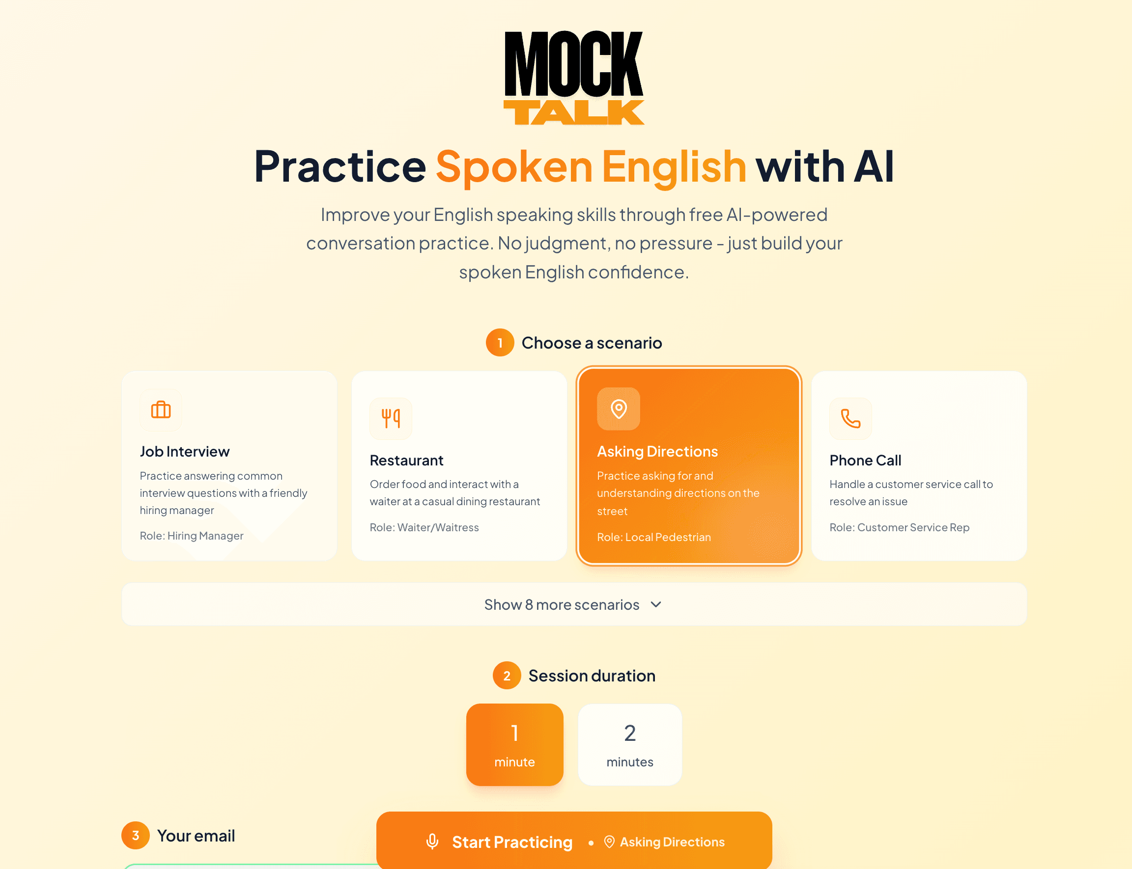 Person practicing English conversation with AI assistant on a laptop